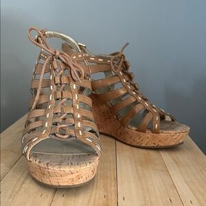 Guess Tan Strappy Wedge Sandals
